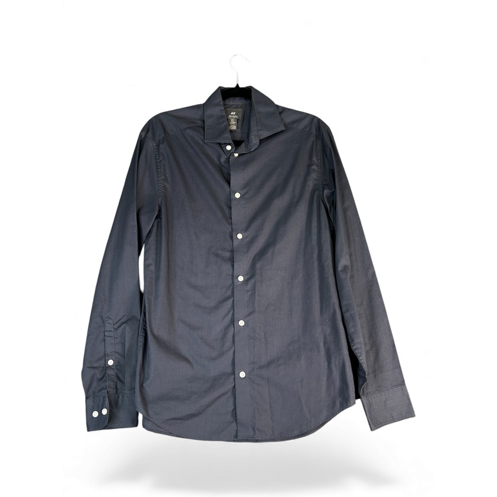 H&M Men Regular Fit Button Down Dress‎ Shirt Dark Gray Size S